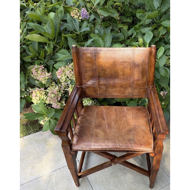 Thomasville Campaign-Style Leather Armchair With Brass Accents by Thomasville Earnest Hemingway Collection For Sale - Image 4 of 13