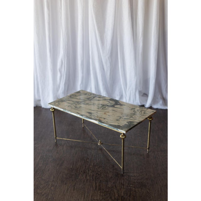 Neoclassical Vintage Brass and Marble Rectangle Coffee Table For Sale - Image 3 of 12