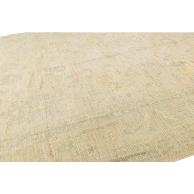 Textile Contemporary Neutral Oushak Style Hand-Knotted Wool Rug in Beige, Sage & Gold For Sale - Image 7 of 12