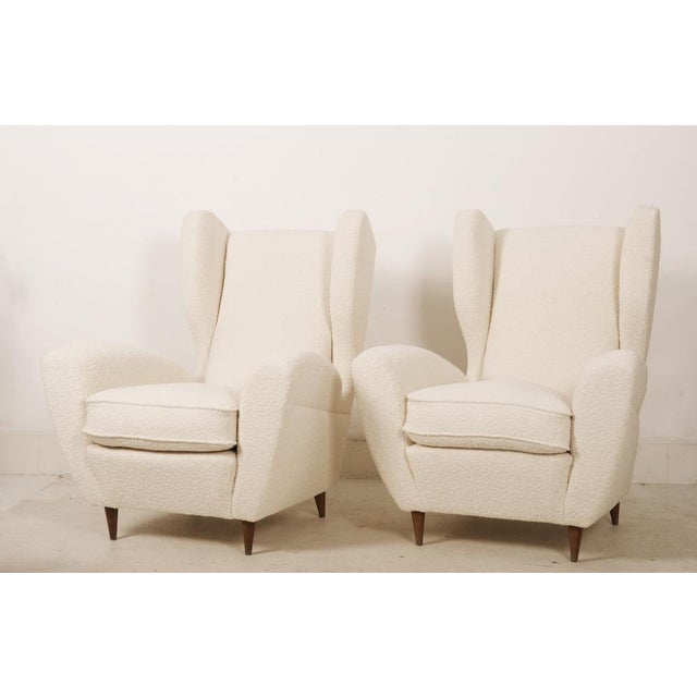 Set of Lounge Chairs with Wingback in Cream Bouclé by Melchiorre Bega For Sale - Image 17 of 18