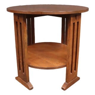 Stickley Mission Arts & Crafts Quarter Sawn Oak Round Lamp End Table For Sale