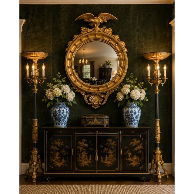 American Federal Style Convex Eagle Girandole Mirror With Shell Cartouche, 48" For Sale - Image 3 of 12