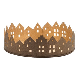 Cut Metal Village Candle Holder 9.75"D For Sale