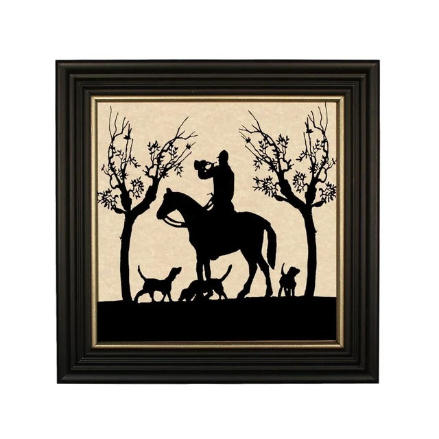 English "Huntsman and Bugle" Contemporary Paper Cut Silhouette, Framed For Sale - Image 3 of 3