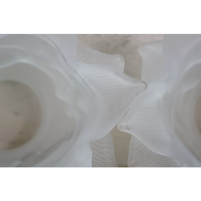 Antique Frosted Satin Glass Rose Flower Chandelier Lamp Shades 6" - a Pair For Sale - Image 4 of 10