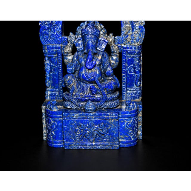 Blue Finest Lapis Lazuli Ganesha 8.5" Hand Carved Gemstone Indian God Sculpture For Sale - Image 8 of 14
