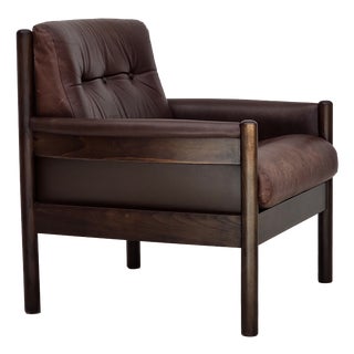 Vintage Scandinavian Armchair in Furniture Leather and Beech, 1970s For Sale