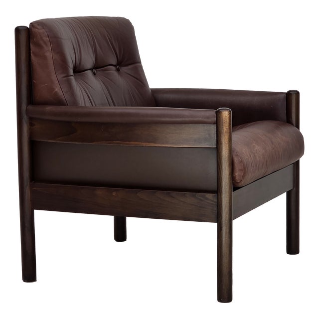 Vintage Scandinavian Armchair in Furniture Leather and Beech, 1970s For Sale