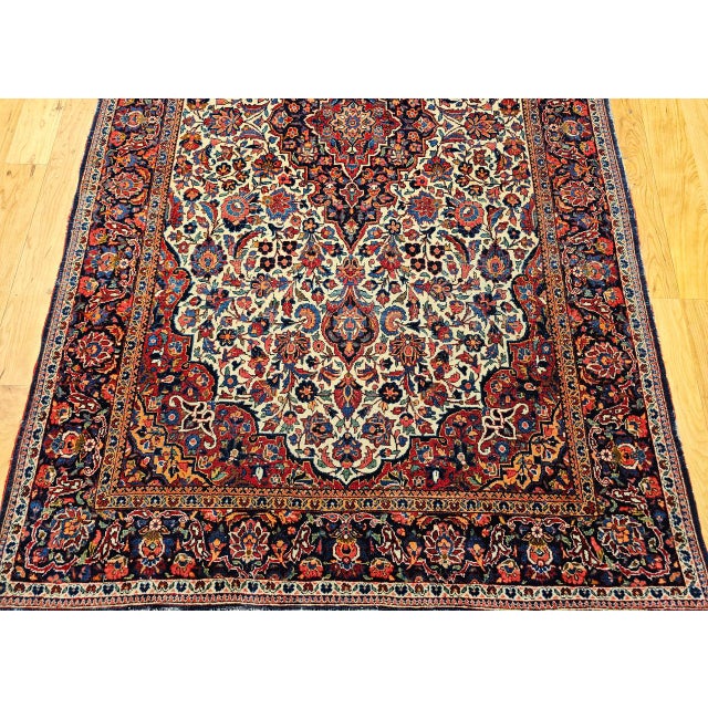 Early 20th Century Persian Kashan Rug, Hand-Knotted Wool, Floral Design, Ivory & Blue, 4x7 For Sale - Image 12 of 17