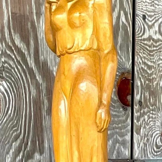 Vintage Boho Carved Sculpture of Woman For Sale - Image 12 of 13