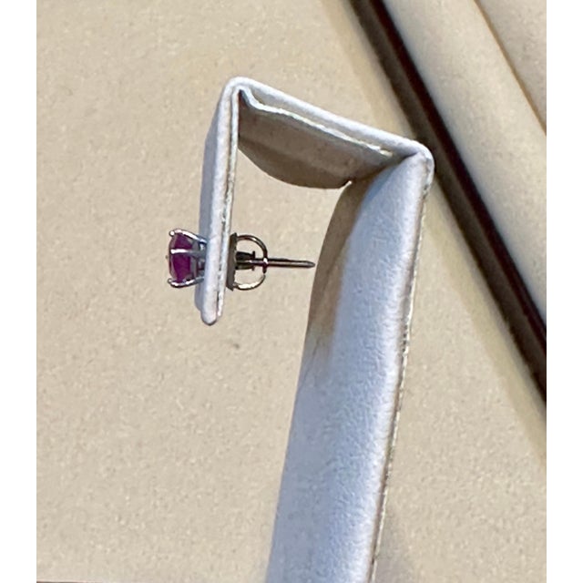 Metal 1 Carat Solitaire Natural Ruby Earrings 4 Prongs Screw Back 14 Karat White Gold For Sale - Image 7 of 18