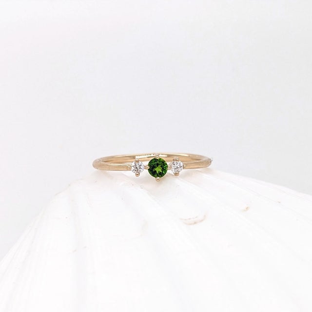 Dainty Tsavorite Ring W Earth Mined Diamonds in Solid 14k Gold | Round 3mm For Sale In Columbus - Image 6 of 8
