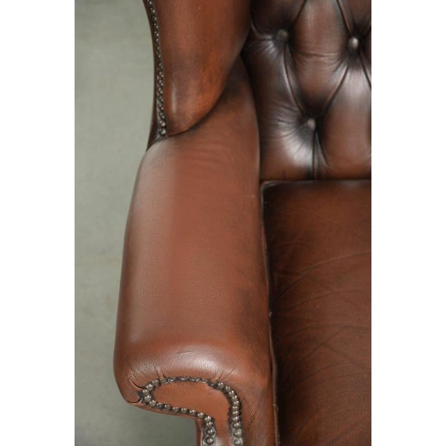 Animal Skin English Brown Cowhide Chesterfield Wing Lounge Chair For Sale - Image 7 of 13