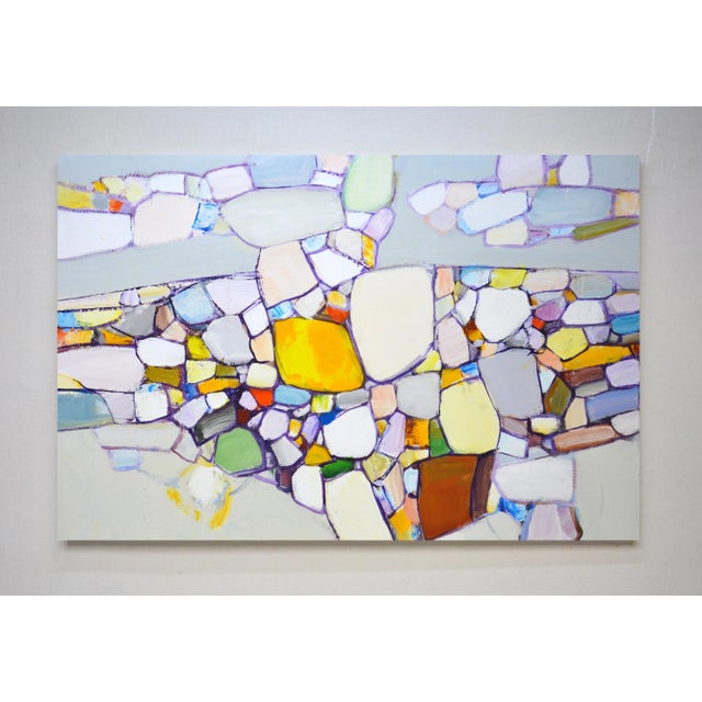 Abstraction 47. Modernist abstract painting with acrylic paints on canvas, made in a light palette. The product has a...