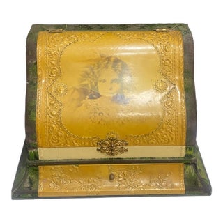 Antique Celluloid Vanity Box With Portrait, Early 20th Century For Sale