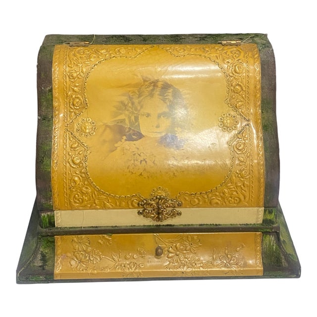 Antique Celluloid Vanity Box With Portrait, Early 20th Century For Sale