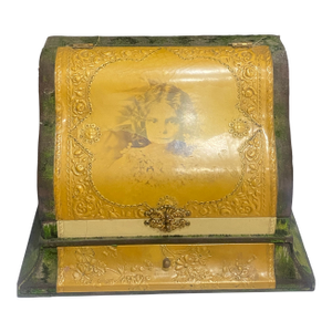 Antique Celluloid Vanity Box With Portrait, Early 20th Century