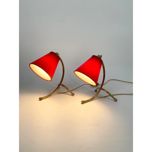 1960s Vintage Table Lamps with Organically Shaped Brass Bases, 1950s, Set of 2 For Sale - Image 5 of 17