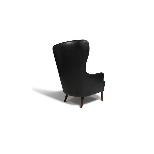Mid 20th Century Pair of Sculptural Danish Wingback Chairs in Black Leather Attributed to Georg Kofoed For Sale In San Francisco - Image 6 of 11