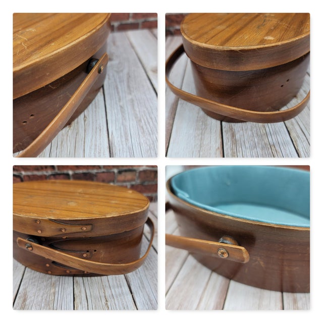 Antique Moiré Lined Shaker Handled Sewing Basket Box For Sale - Image 12 of 13