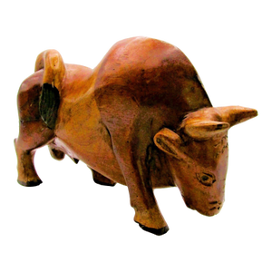 Large Vintage Mid-Century Modern Hand Carved Wood Bull Sculpture