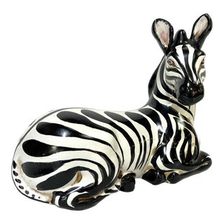 Vintage Italian Ceramic Lounging Zebra Figure For Sale