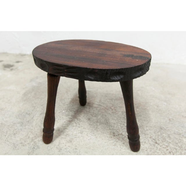 Brown Low Brutalist Wood Stool, 1950 For Sale - Image 8 of 13