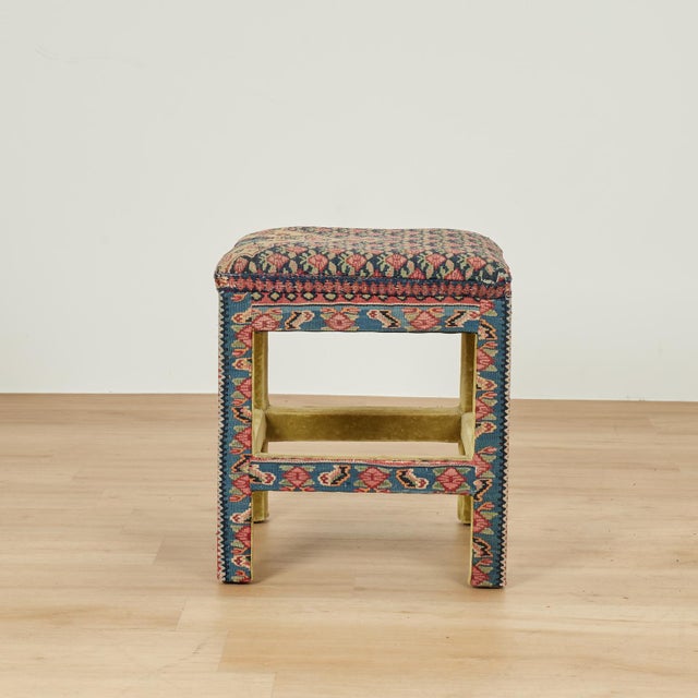 Pair of Stools Upholstered in Antique Persian Kilim For Sale In West Palm - Image 6 of 14