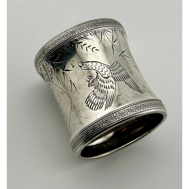 1880s Antique Victorian Hand Engraved Stering Silver Napkin Ring With Wild Turkeys in Flight for "Hattie" For Sale - Image 12 of 17
