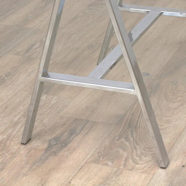 Metal Milo Baughman Style Chrome & Glass A-Frame Table For Sale - Image 7 of 7