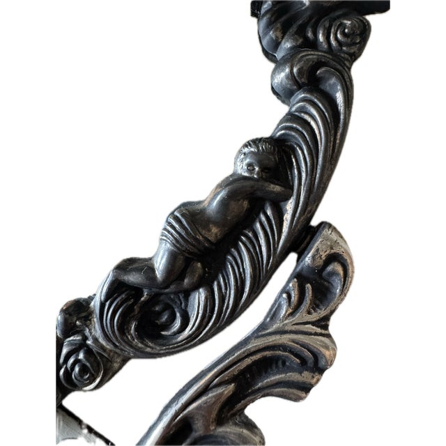 Antique Silverplate Cherub Vanity Mirror With Shell Crest For Sale In Baltimore - Image 6 of 7