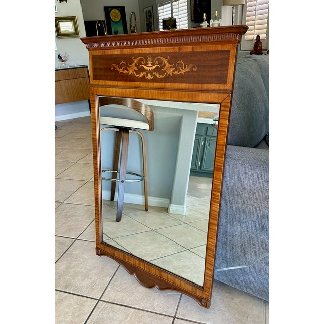 Rectangle Federal or Empire-Style Satinwood Marquetry Wall Mirror For Sale - Image 9 of 16