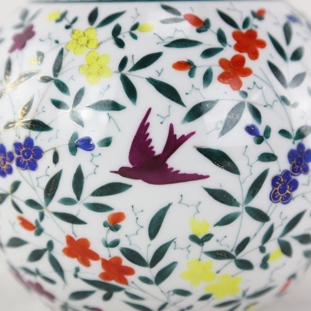 Vintage Floral Bird Ceramic Pitcher With Colorful Hand-Painted Flowers For Sale - Image 10 of 11