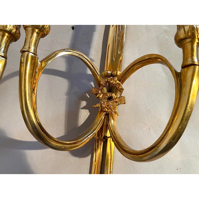 Metal Late 20th C French Maker Louis XVI Bronze Wall Lamps /Sconces Pair For Sale - Image 7 of 12