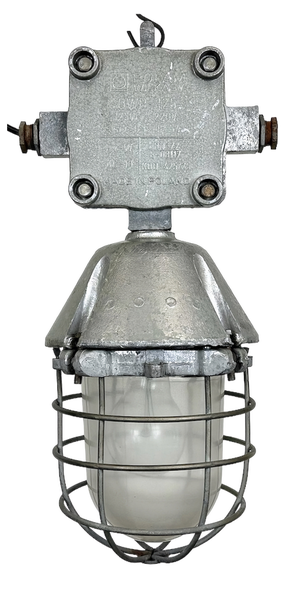 Large Industrial Cast Aluminium Cage Pendant Light from Polam Wilkasy, 1960s