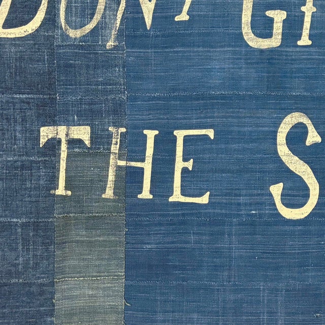 Large Patchwork Indigo Flag, Don't Give Up the Ship, Unique For Sale - Image 4 of 4