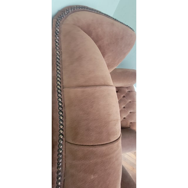 1990s Hancock and Moore Tufted Suede Wingback Chair and Ottoman Set For Sale In New York - Image 6 of 9
