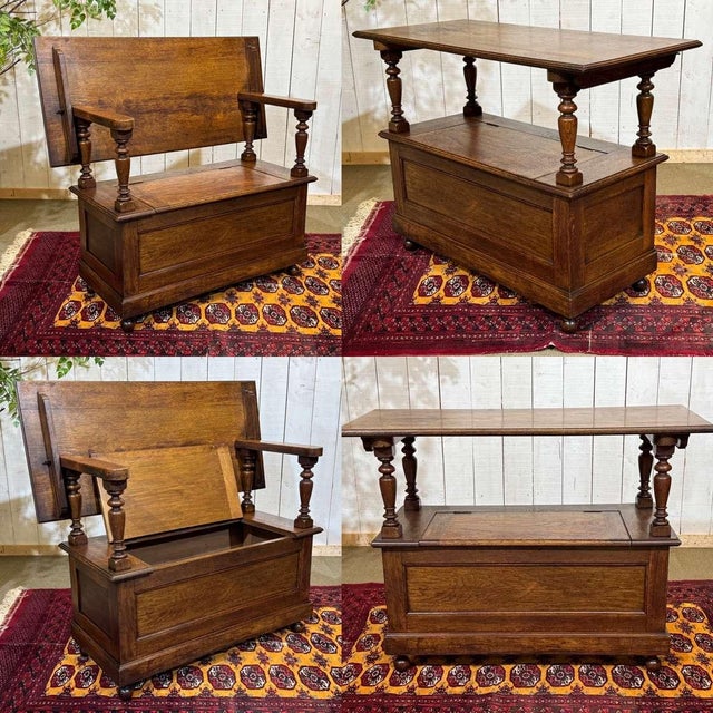 English oak storage bench from the 1930s that can be used as a console - Bench: W=1.12m, D=50cm, H=1.06m, Seat H=48cm -...