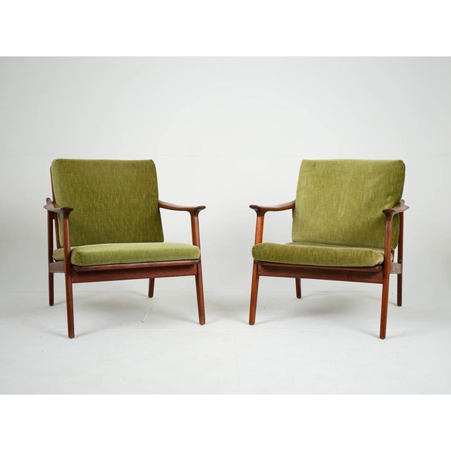 Green Vintage Teak and Green Velvet Fabric Armchair, 1960s For Sale - Image 8 of 10