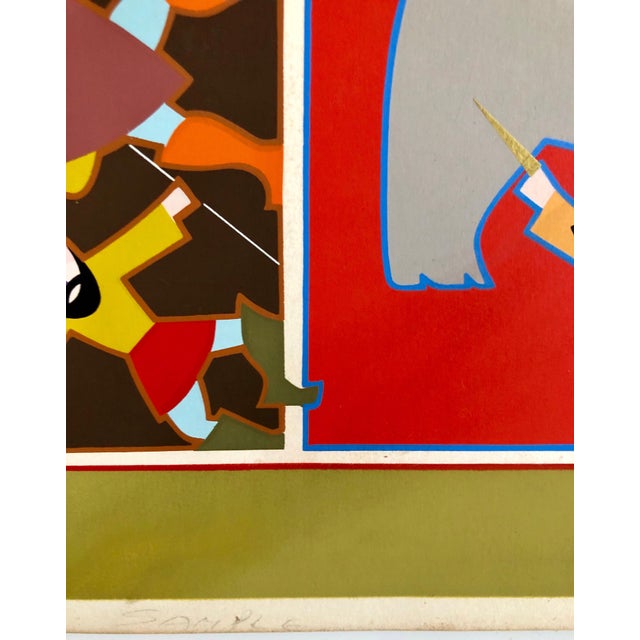 Red David Sharir, Israeli Modern Hanukkah Lithograph Silkscreen David Sharir Holiday Serigraph Art, c.1980 For Sale - Image 8 of 9