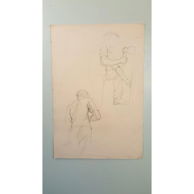 2 Sided Drawing of Carpenter By Eileen Churm For Sale - Image 4 of 9