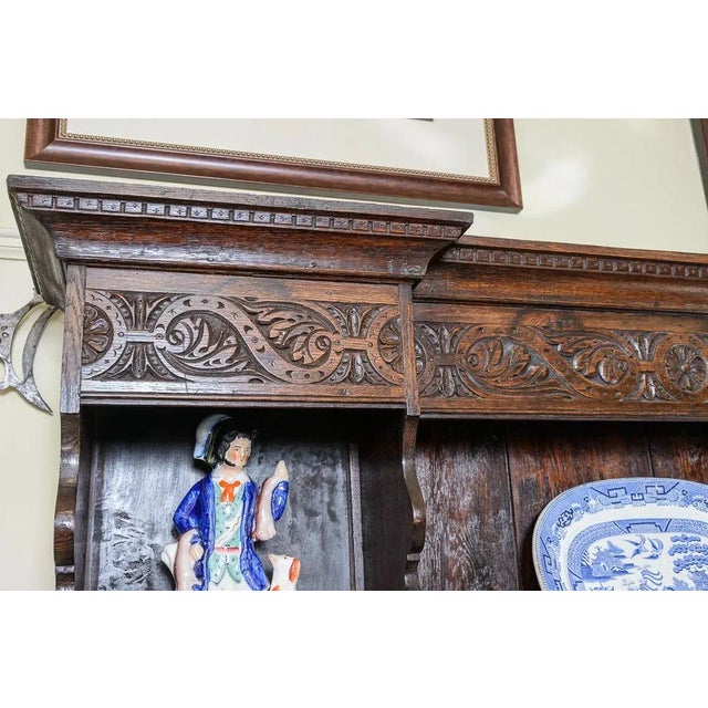 English Antique English Carved Oak Dresser and Plate Rack For Sale - Image 3 of 9