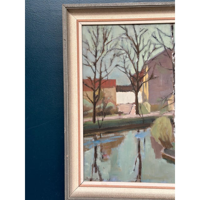 Mid-Century Modern Ingvar Björk, Landscape with Trees & Buildings, 1948, Oil on Canvas, Framed For Sale - Image 3 of 18