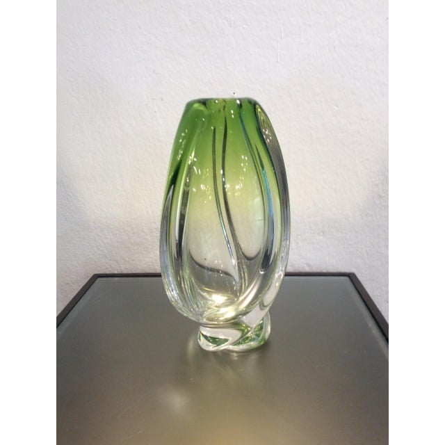 Glass Vase in Transparent Green Crystal from Val Saint Lambert, 1950s For Sale - Image 7 of 8