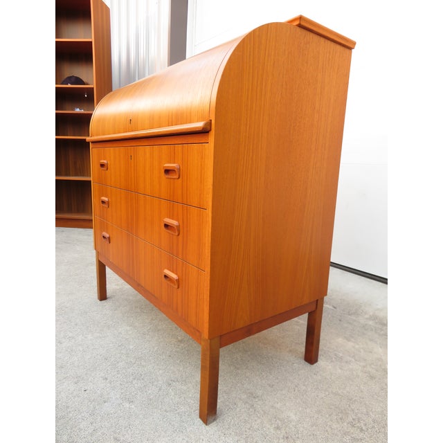 Mid Century Swedish Teak Roll Top Secretary Desk by Egon Ostergaard ~ Scandinavian or Danish Modern Style ~ Vintage Dresser For Sale - Image 10 of 18