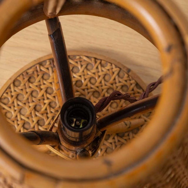 1960s Italian Cane and Bamboo Table Lamps - a Pair For Sale - Image 10 of 11