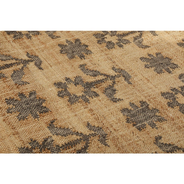 Contemporary Rug & Kilim's Block Print Flatweave Rug in Beige with Brown Floral Patterns - 12x16 For Sale - Image 3 of 5