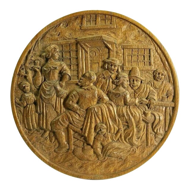 Early 19th Century Carved Wood Roundel / Plaque Bucolic Scene For Sale