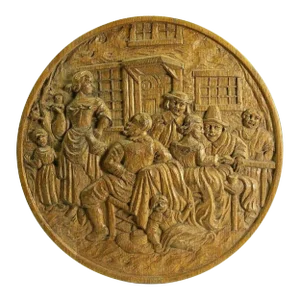 Early 19th Century Carved Wood Roundel / Plaque Bucolic Scene
