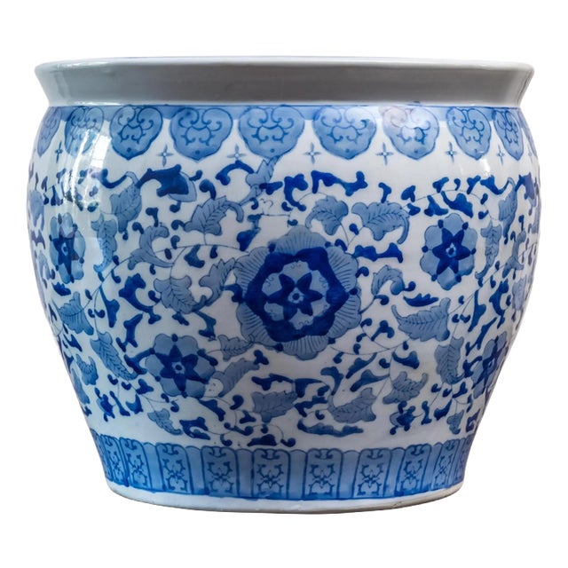 Hand-Painted Flower Pot in Porcelain For Sale
